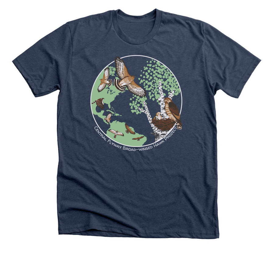 Central Flyway Broad-winged Hawk Project, a Heather Navy Premium Unisex Tee
