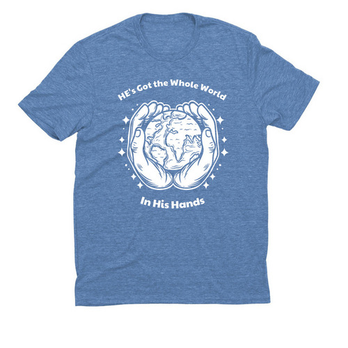 In His Hands, a Azure Blue Allmade Eco Triblend Unisex Tee