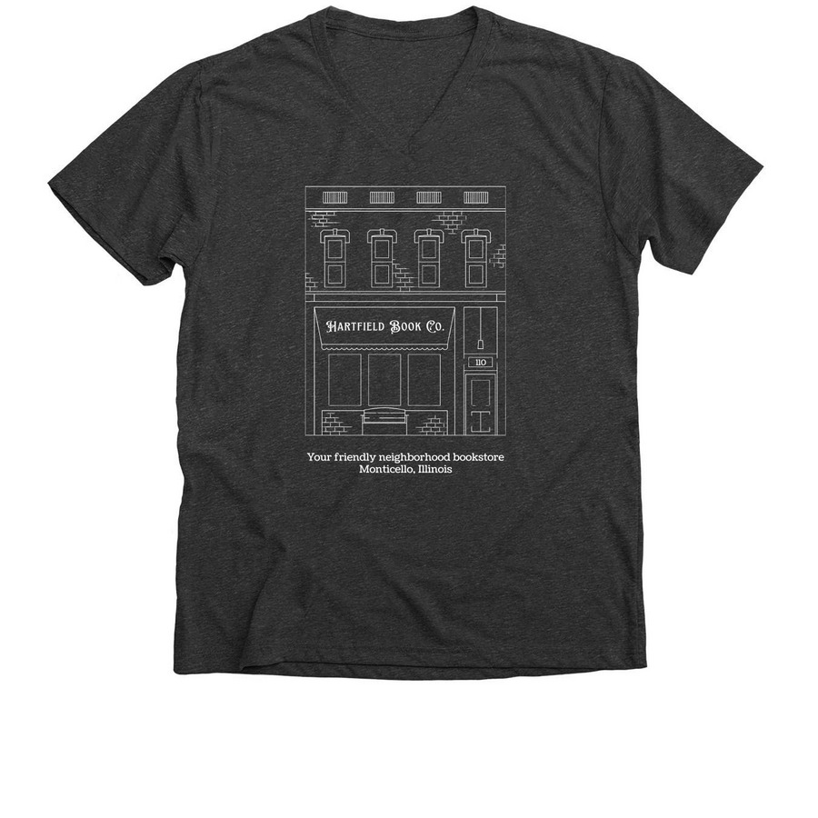 Your Friendly Neighborhood Bookstore 2025 (w), a Dark Grey Heather Premium V-Neck Tee