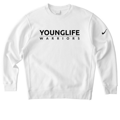 YOUNGLIFE WARRIORS NIKE (BT), a White Nike Club Fleece Crewneck Sweatshirt