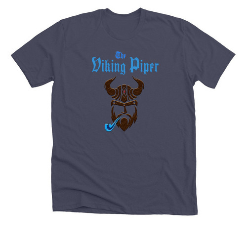 The Viking Piper's Classic Blue, a Heather Midnight Navy Premium Unisex Tee