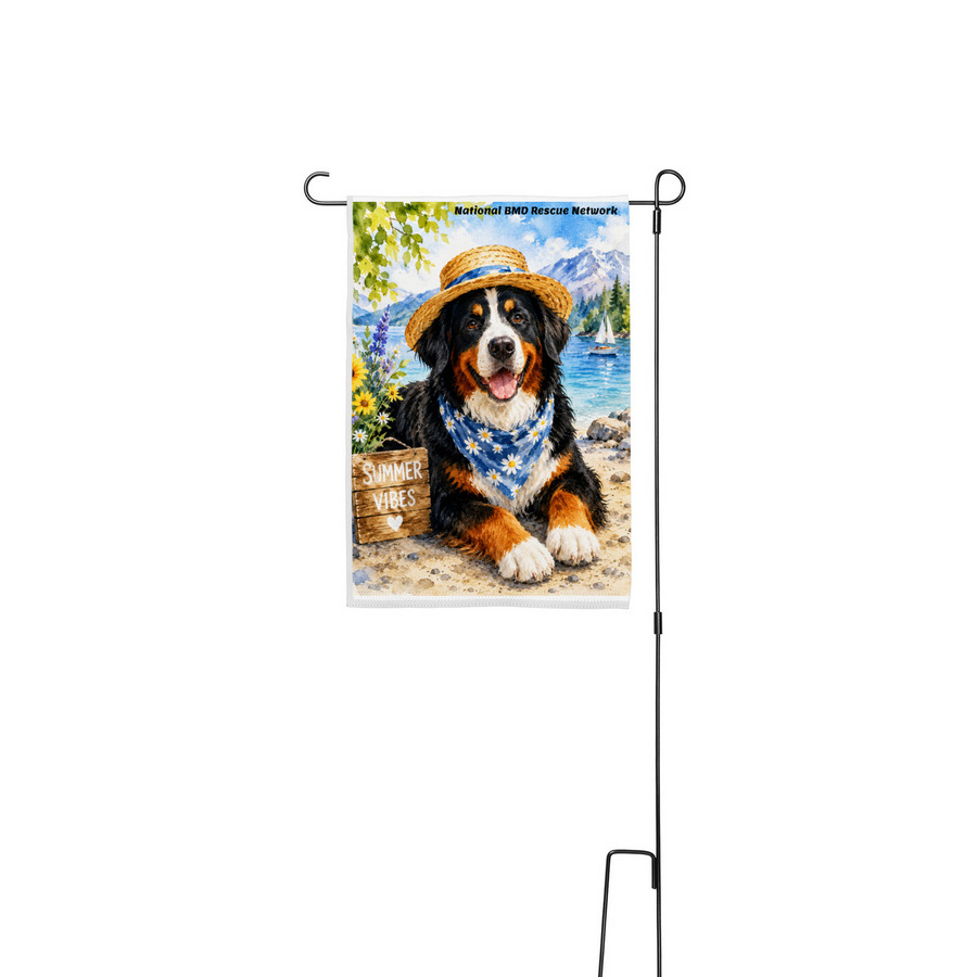 Summer Vibes & Wagging Tails - Garden Flag, a White 12" x 18" Yard Flag with Stake