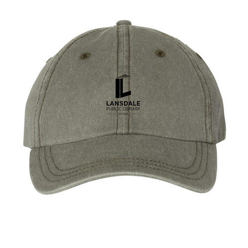 Lansdale Public Library Hats!, a Olive Printed Pigment Dye Baseball Cap