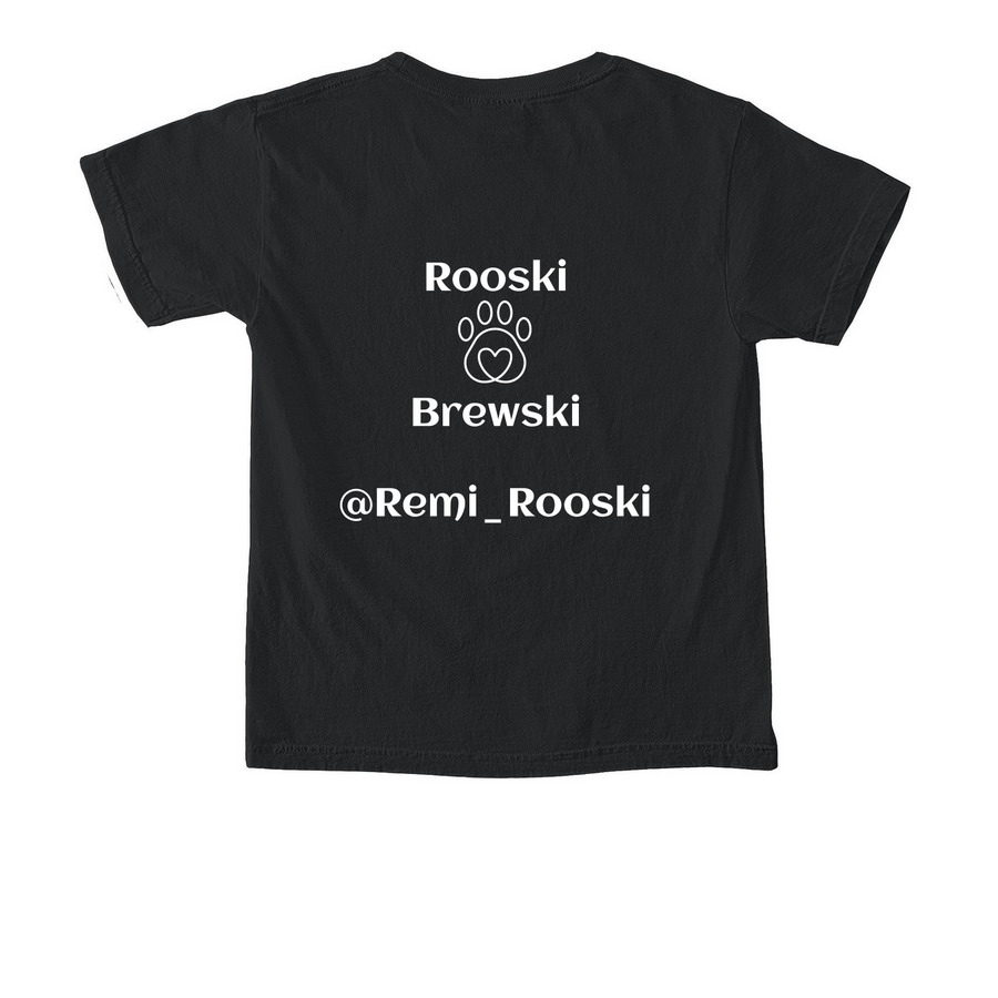 Remi Rooski, a Black Comfort Colors Youth Tee (back-view)