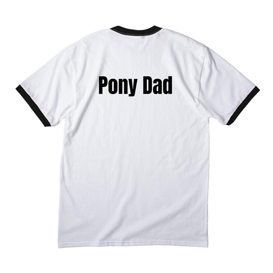 "Pony Dad" Shirt, a White/ Jet Black Cotton Ringer Tee (back-view)