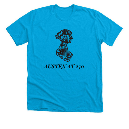 Jane Austen Calligram 250, a Neon Blue Premium Unisex Tee