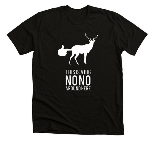 This is a big no no around here, a Solid Black Blend Premium Unisex Tee