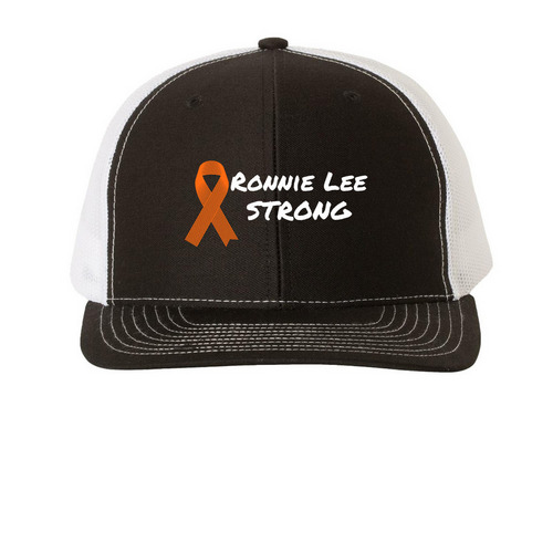 Ronnie Lee hat, a Black/ White Printed Snapback Trucker Cap
