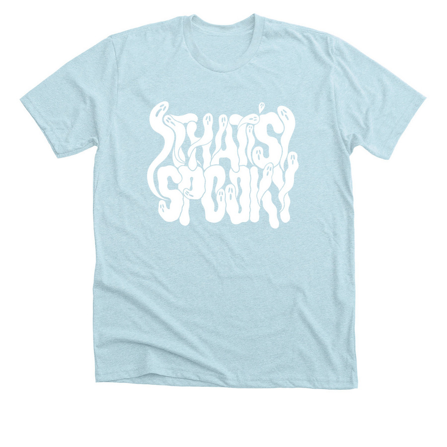 Spooky Ghosts (white), a Heather Ice Blue Premium Unisex Tee
