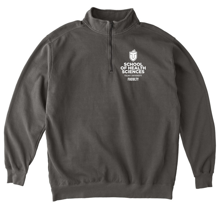 Faculty Small Print TU SHS, a Pepper Comfort Colors Quarter Zip Pullover