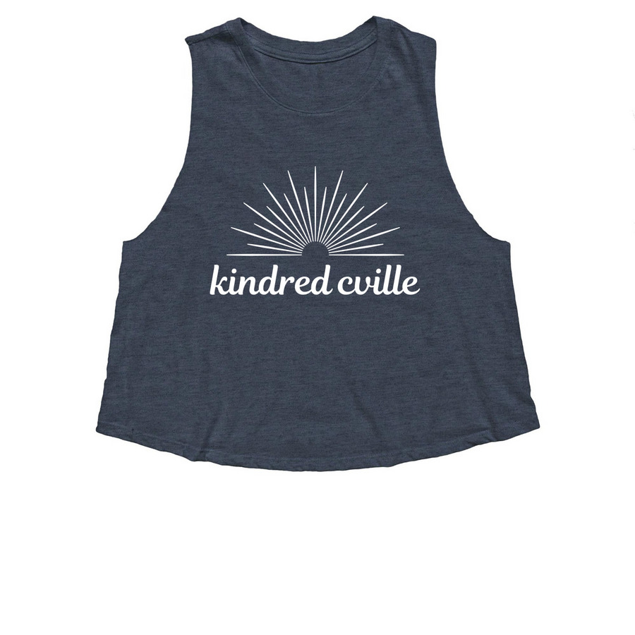 KINDRED TEES, a Heather Navy Women's Cropped Racerback Tank