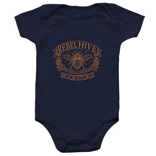 Rebel Hive Bookstore Baby, a Navy Infant Onesie