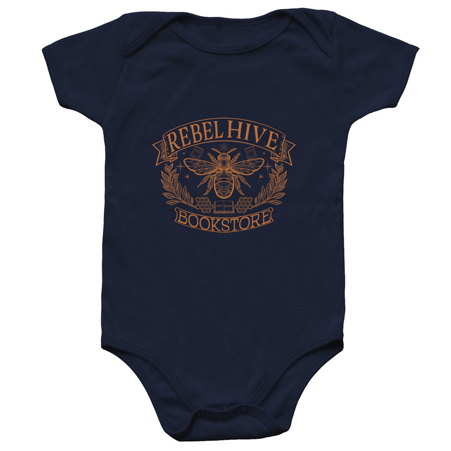 Rebel Hive Bookstore Baby, a Navy Infant Onesie