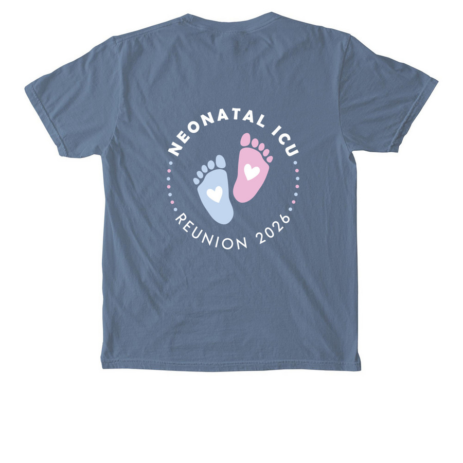 2026 HH W&C NICU Reunion T-Shirt, a Blue Jean Comfort Colors Pocket Tee (back-view)