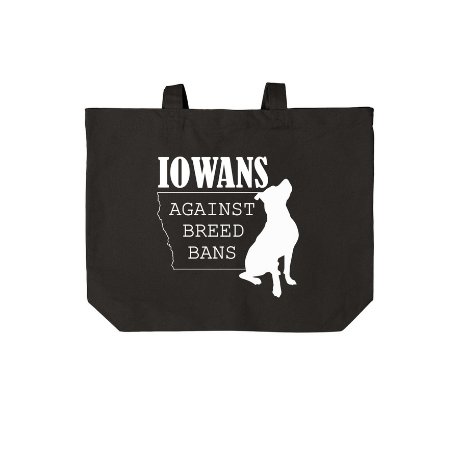 Iowans Against Breed Bans, a Deep Black Cotton Canvas Tote Bag
