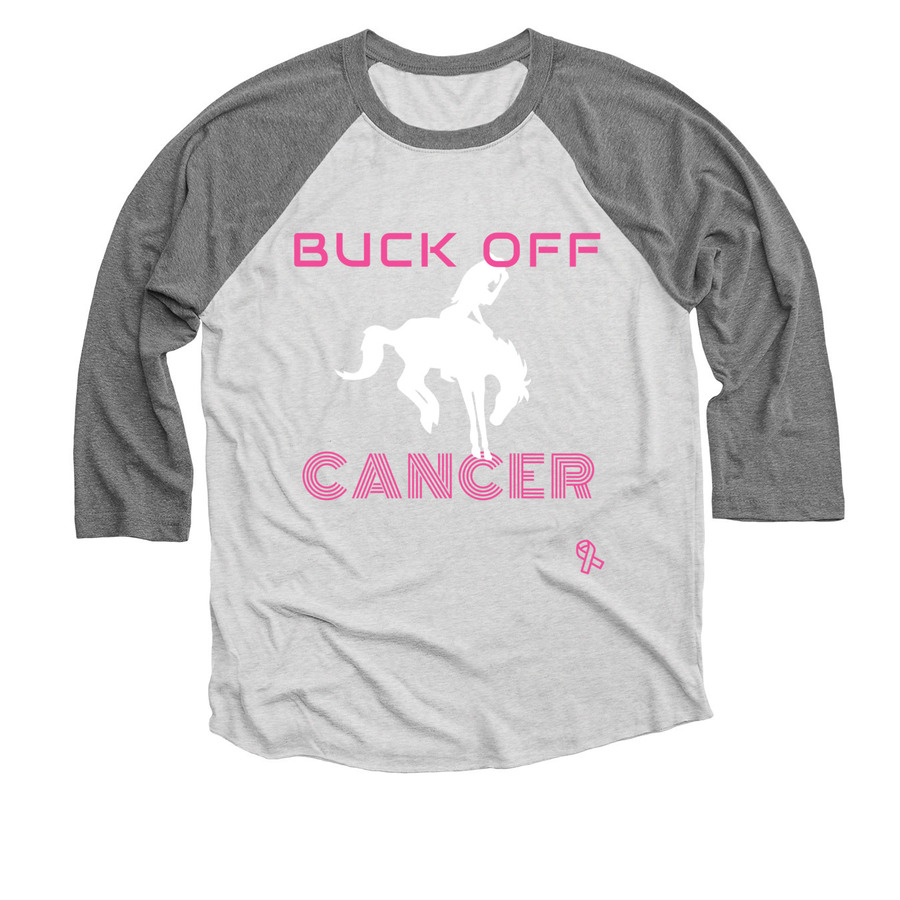 "BUCK OFF" CANCER, a Premium Heather and Heather White 3/4 Sleeve Baseball Tee