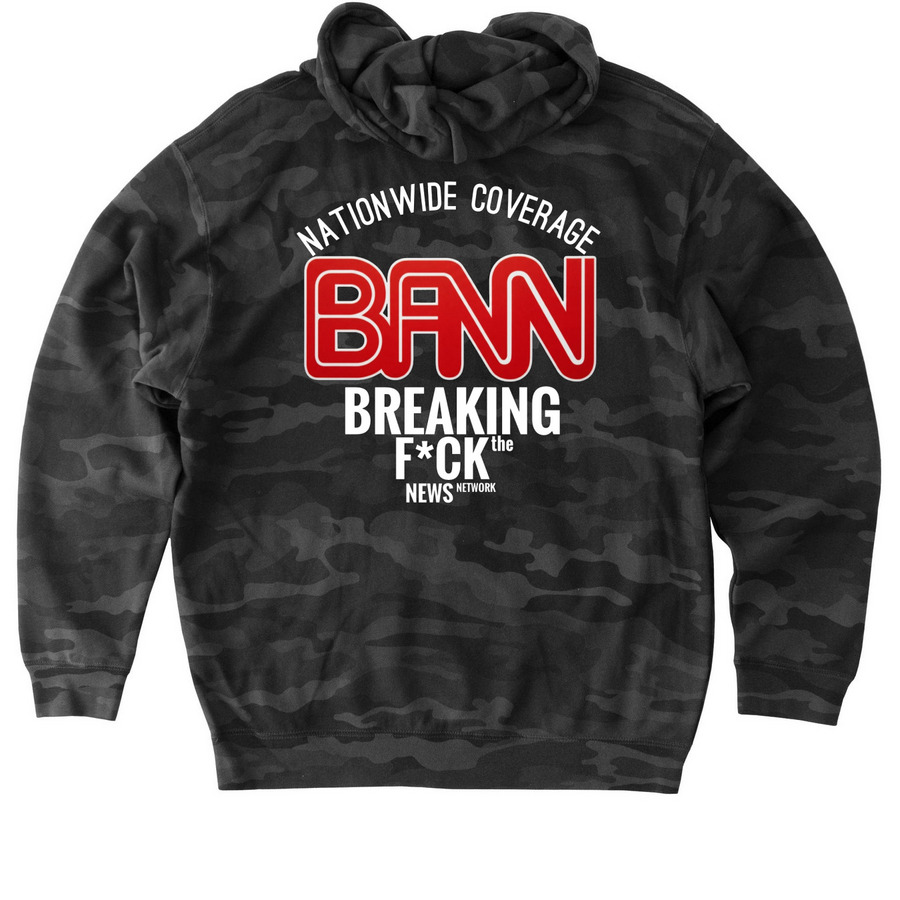 BFN SWEATERS, a Black Camo Heavyweight Camo Pullover Hoodie (back-view)