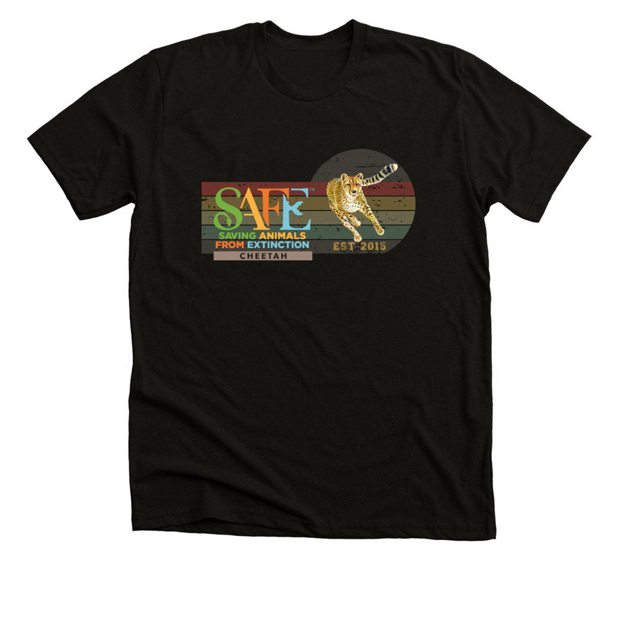 Cheetah SAFE Celebrating 10 Years (option 1), a Black Heather Premium Unisex Tee