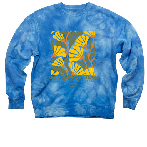 Go Gold! For Childhood Cancer 2025, a Aqua Blue Tie Dye Crewneck Sweatshirt
