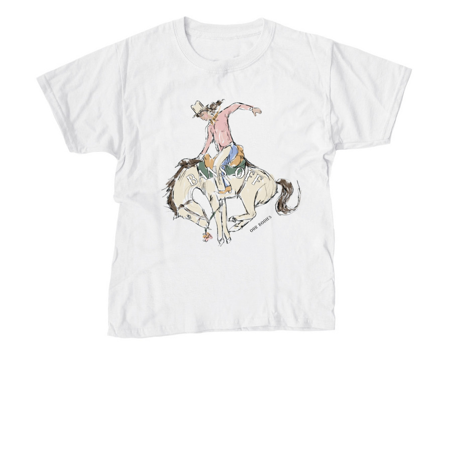 Bans Off Bucking Horse Tee, a White Youth Unisex Tee