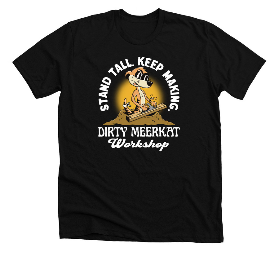 Dirty Meerkat Workshop (Front Logo), a Solid Black Blend Premium Unisex Tee