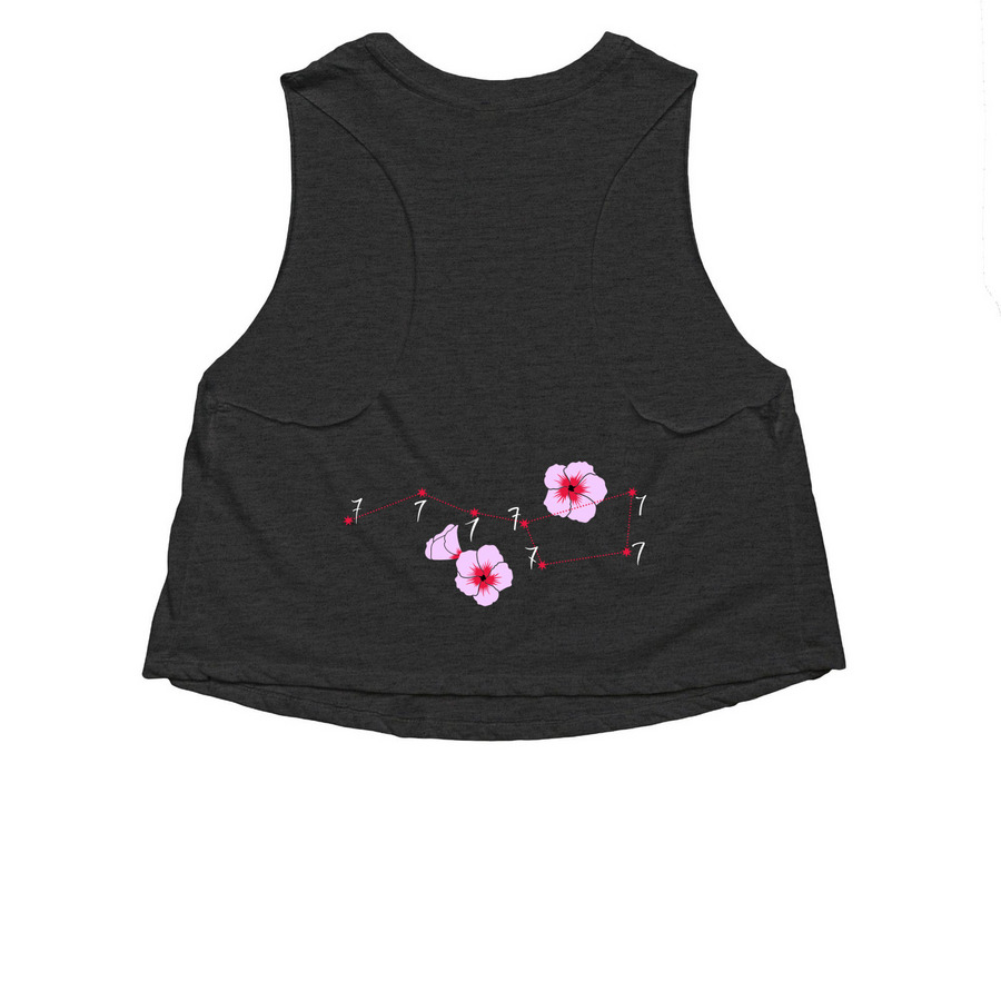 Seven stars constellation, a Dark Grey Heather Women?s Cropped Racerback Tank (back-view)
