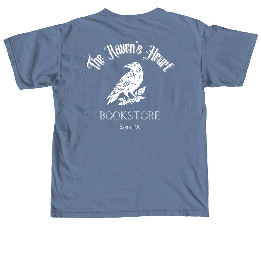 I Heart Indie Bookstores, a Blue Jean Comfort Colors Unisex Tee (back-view)