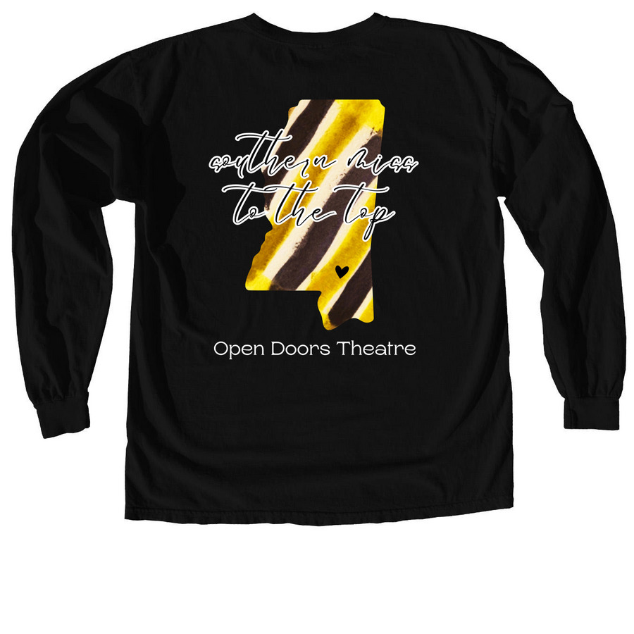 Amanda "Hattiesburg, MS" Art Fill Wear, a Black Comfort Colors Long Sleeve Tee (back-view)