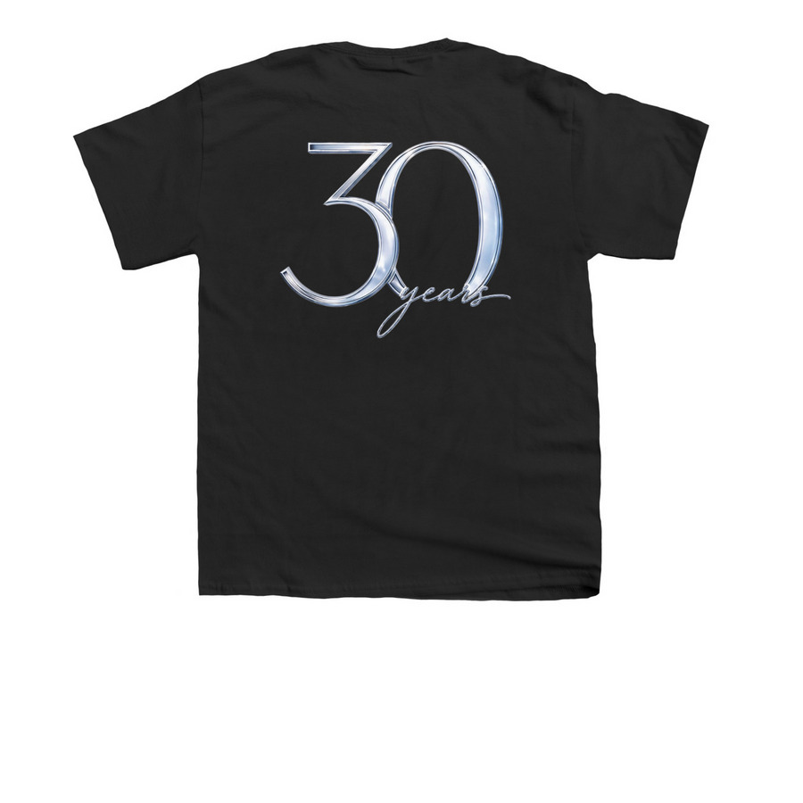 30th Anniversary, a Black Youth Unisex Tee (back-view)