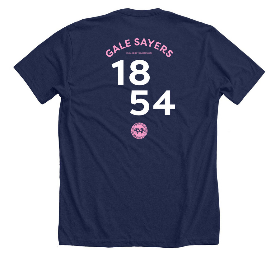 Lawrence United (Home) -&nbsp;Gale Sayers, a Solid Navy Blend Premium Unisex Tee (back-view)