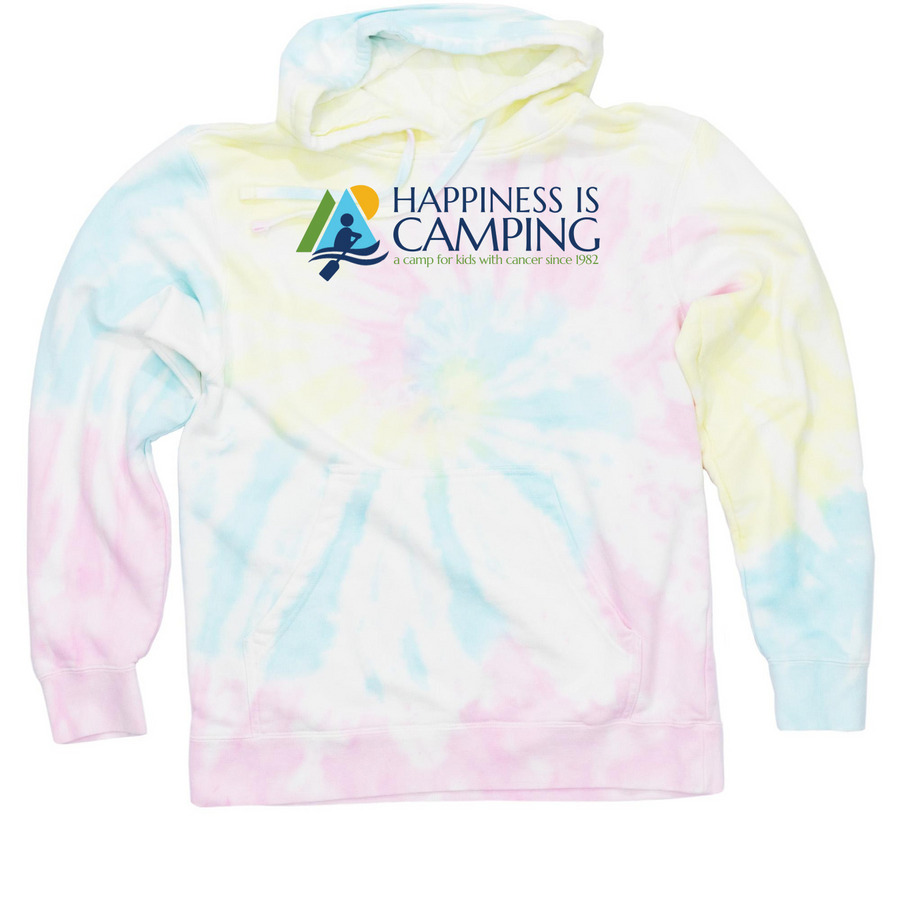 Happiness Is Camping Sweatshirts, a Sunset Swirl Tie Dye Pullover Hoodie