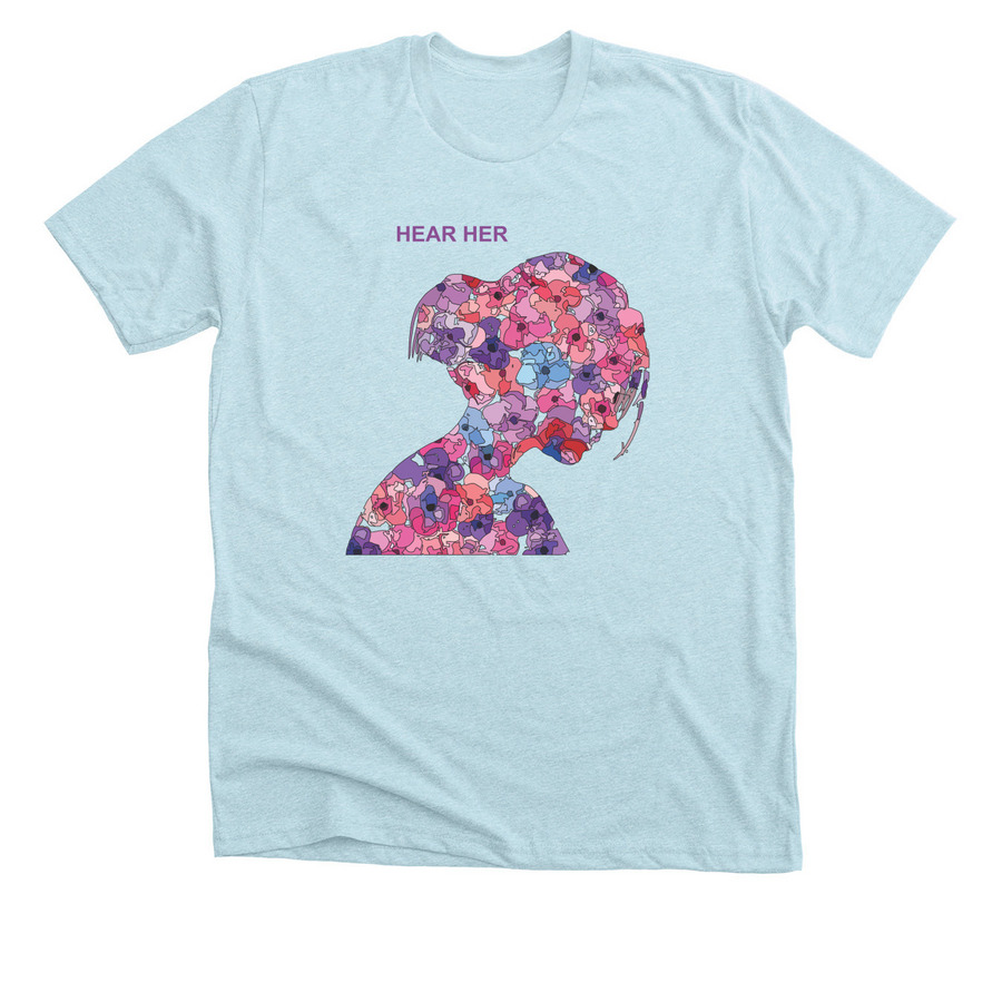 Hear Her (light apparel colors), a Heather Ice Blue Premium Unisex Tee