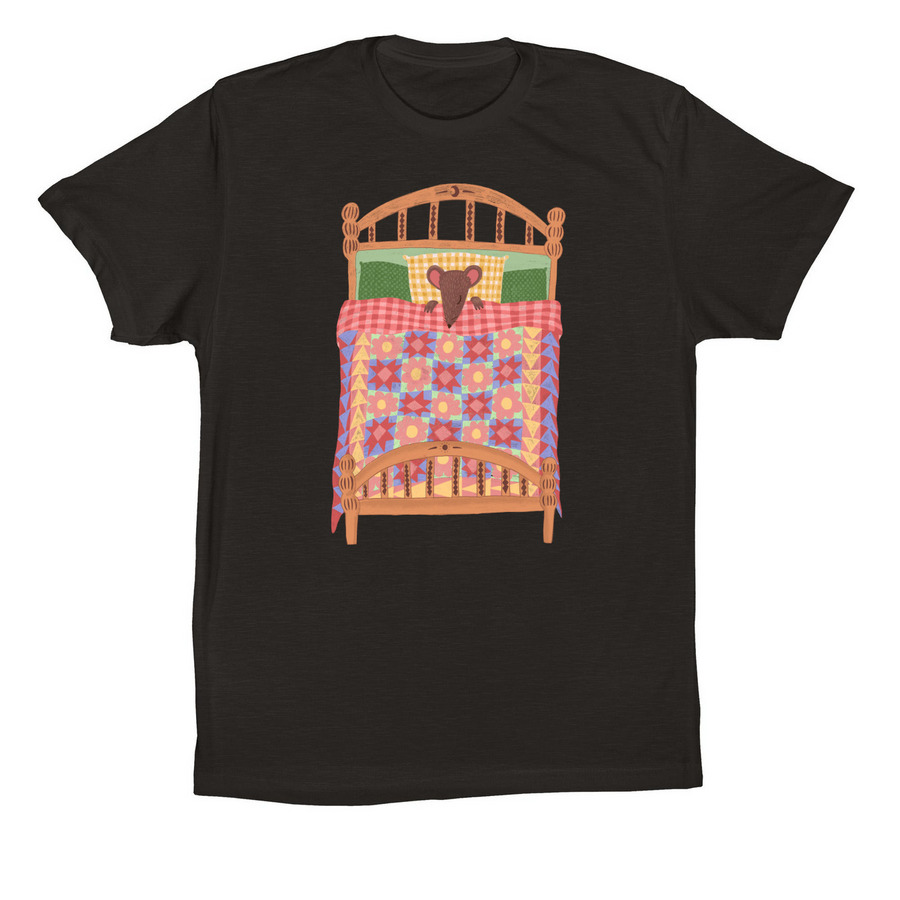 Sleepy Quilt Mouse, a Black Premium Cotton Tee