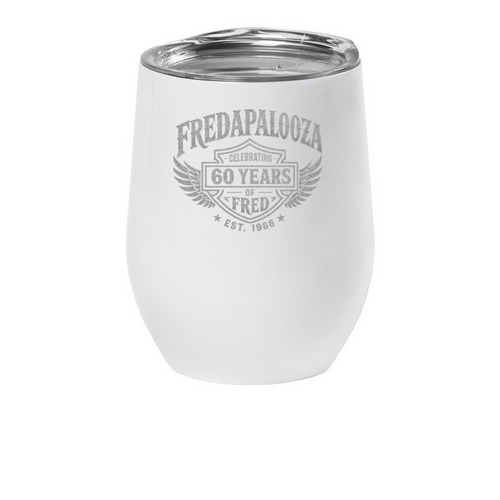 Celebrating 60 Years of Fred Wine Tumbler, a White Insulated Wine Cup