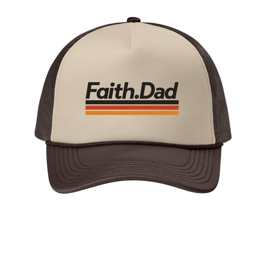 Faith Dad Trucker Hat, a Stone/ Coffee Bean Printed Foam Trucker Hat