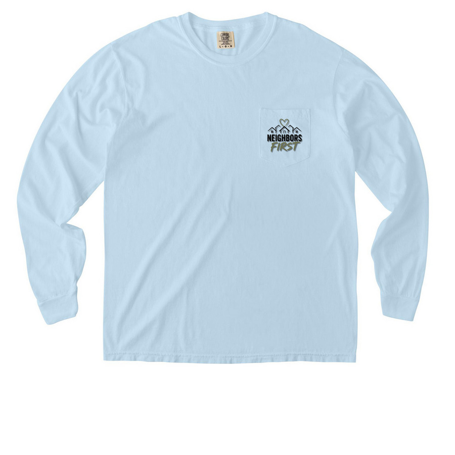 Neighbors First, a Chambray Comfort Colors Long Sleeve Pocket Tee