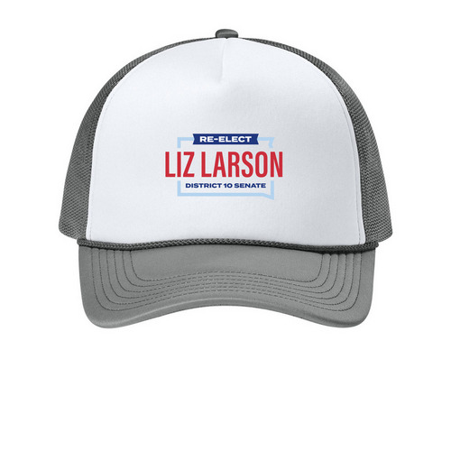 Liz Larson Trucker Hat, a White/ Deep Smoke Printed Foam Trucker Hat