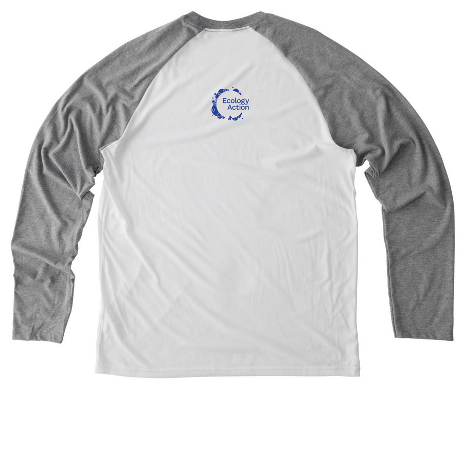 Ride Bikes, Stay Wild, a Aluminum Grey/ Bright White Allmade Eco Triblend Colorblock Raglan Long Sleeve Tee (back-view)