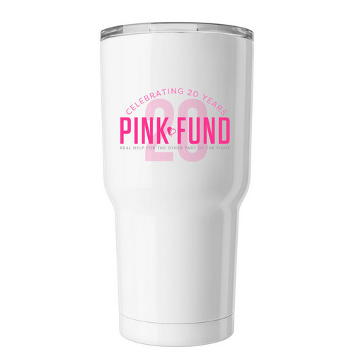 Pink Fund 20th Anniversary Tumbler, a White Insulated Tumbler