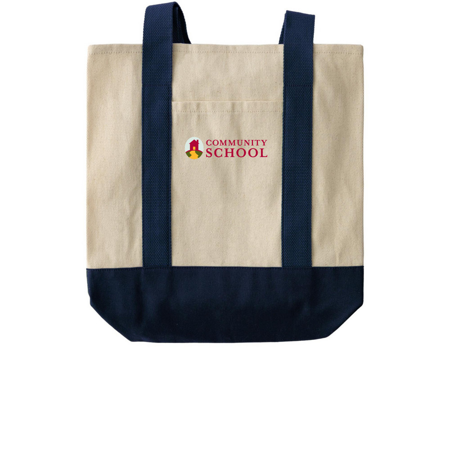 Community Corner Tote Bags, a Natural/Navy Two-Tone Grocery Tote Bag