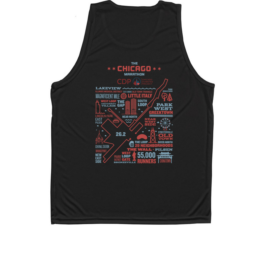 Chicago Marathon CDP Shirt, a Black Unisex Performance Tank (back-view)