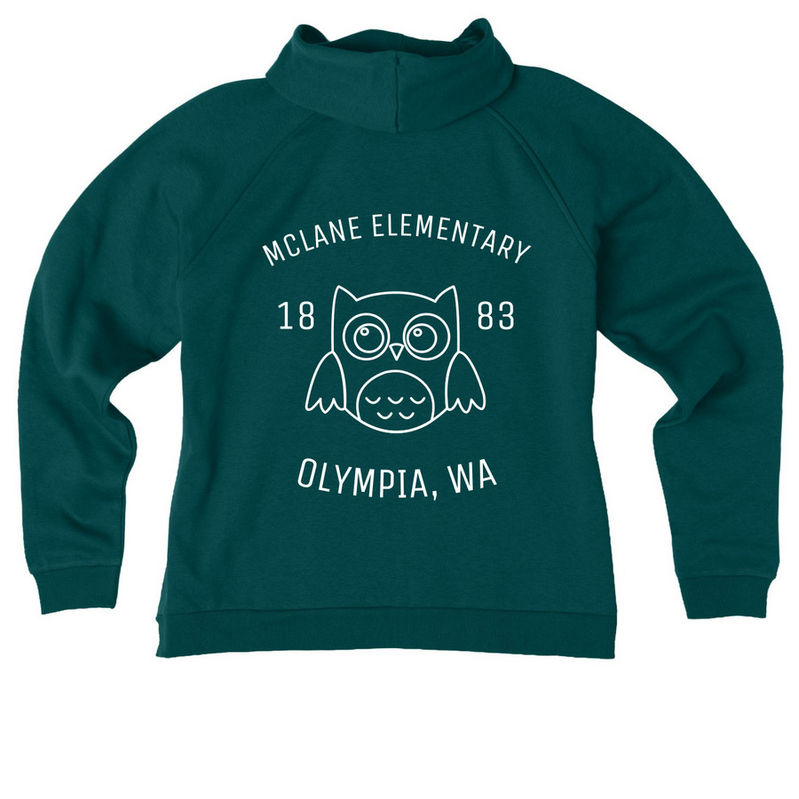 White Outline Owl- Zip Ups, a Deep Sea Green Allmade Women?s Organic CVC Zip-Up Hoodie (back-view)