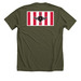 Color Flag Front / SOL Back, a Heather Military Green Premium Unisex Tee (back-view)