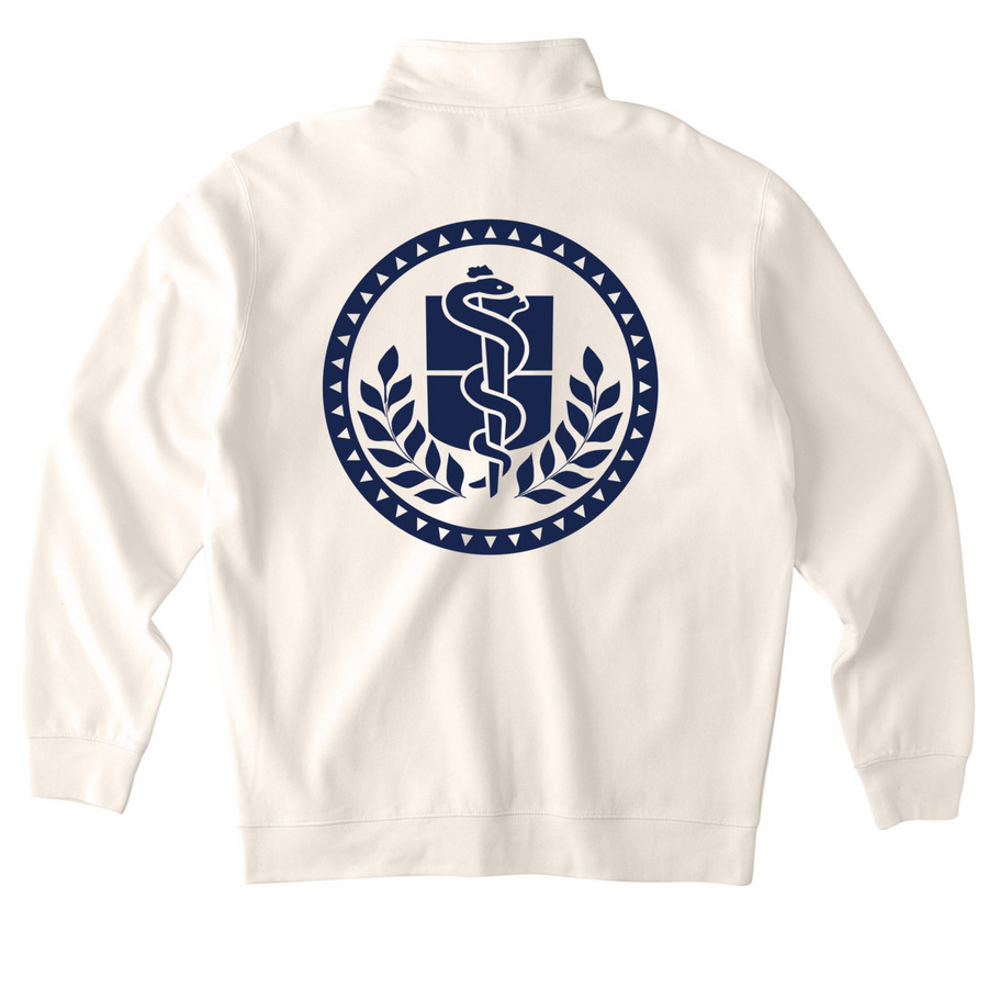 Go to Apparel with a blue logo!, a Bone Midweight Quarter Zip Pullover (back-view)