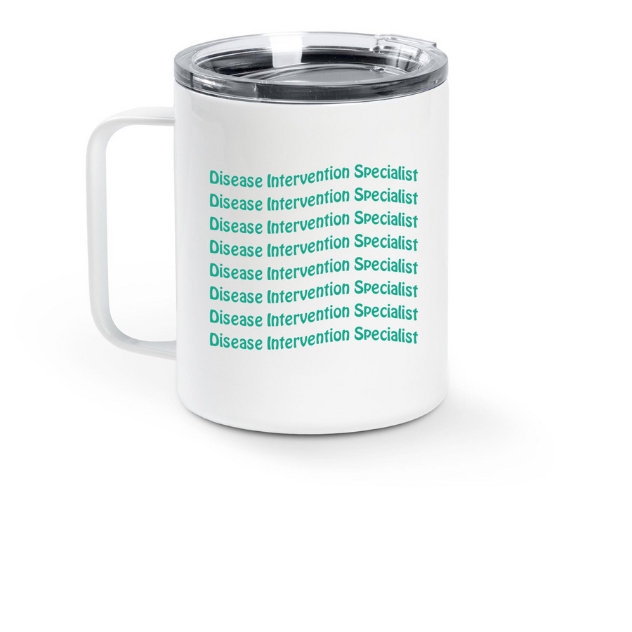 Dedicated Informed Steadfast, a White Stainless Steel Travel Mug (back-view)