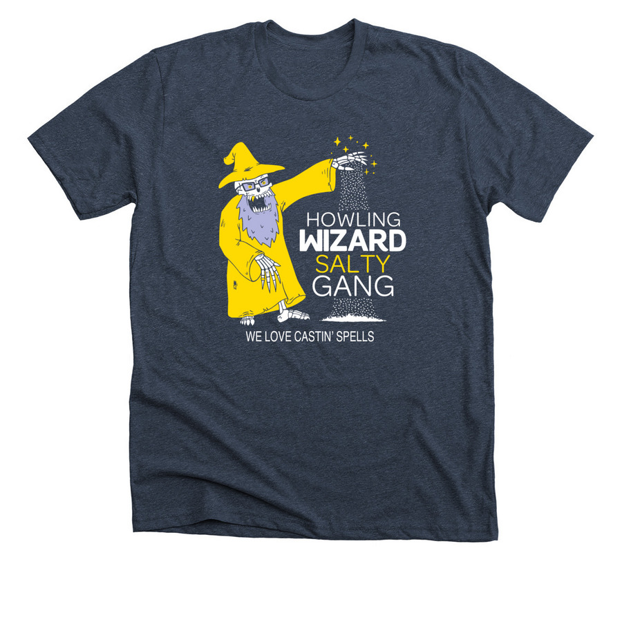 HOWLING WIZARD SALTY GANG, a Heather Midnight Navy Premium Unisex Tee