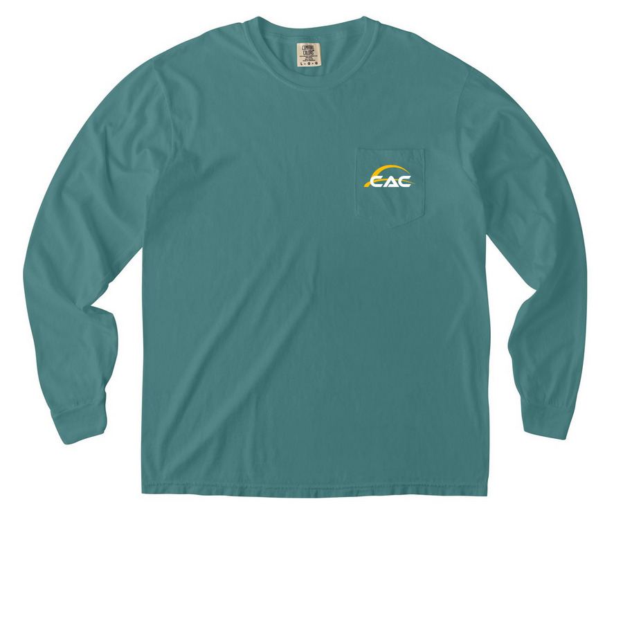 CAC Dark Pocket Tees with Front & Back Logo, a Seafoam Comfort Colors Long Sleeve Pocket Tee