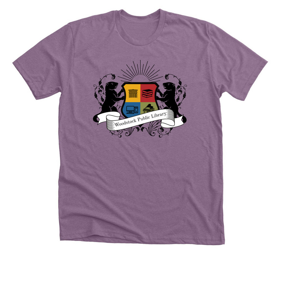 Woodstock Public Library Shield, a Heather Purple Premium Unisex Tee
