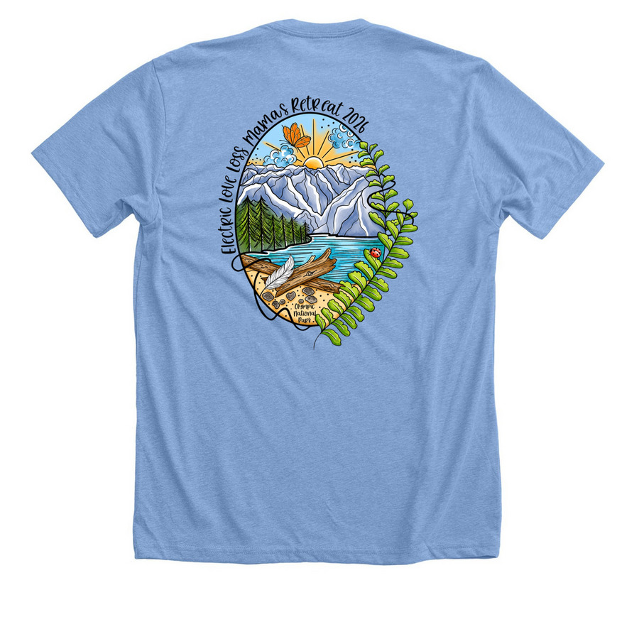 Electric Love Loss Mamas Retreat 2026, a Heather Carolina Blue Premium Unisex Tee (back-view)