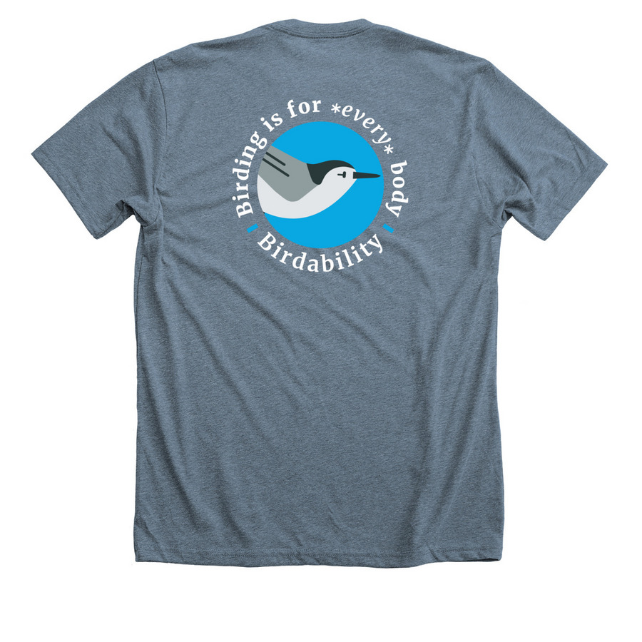 Birdability Week 2022, a Heather Slate Premium Unisex Tee (back-view)